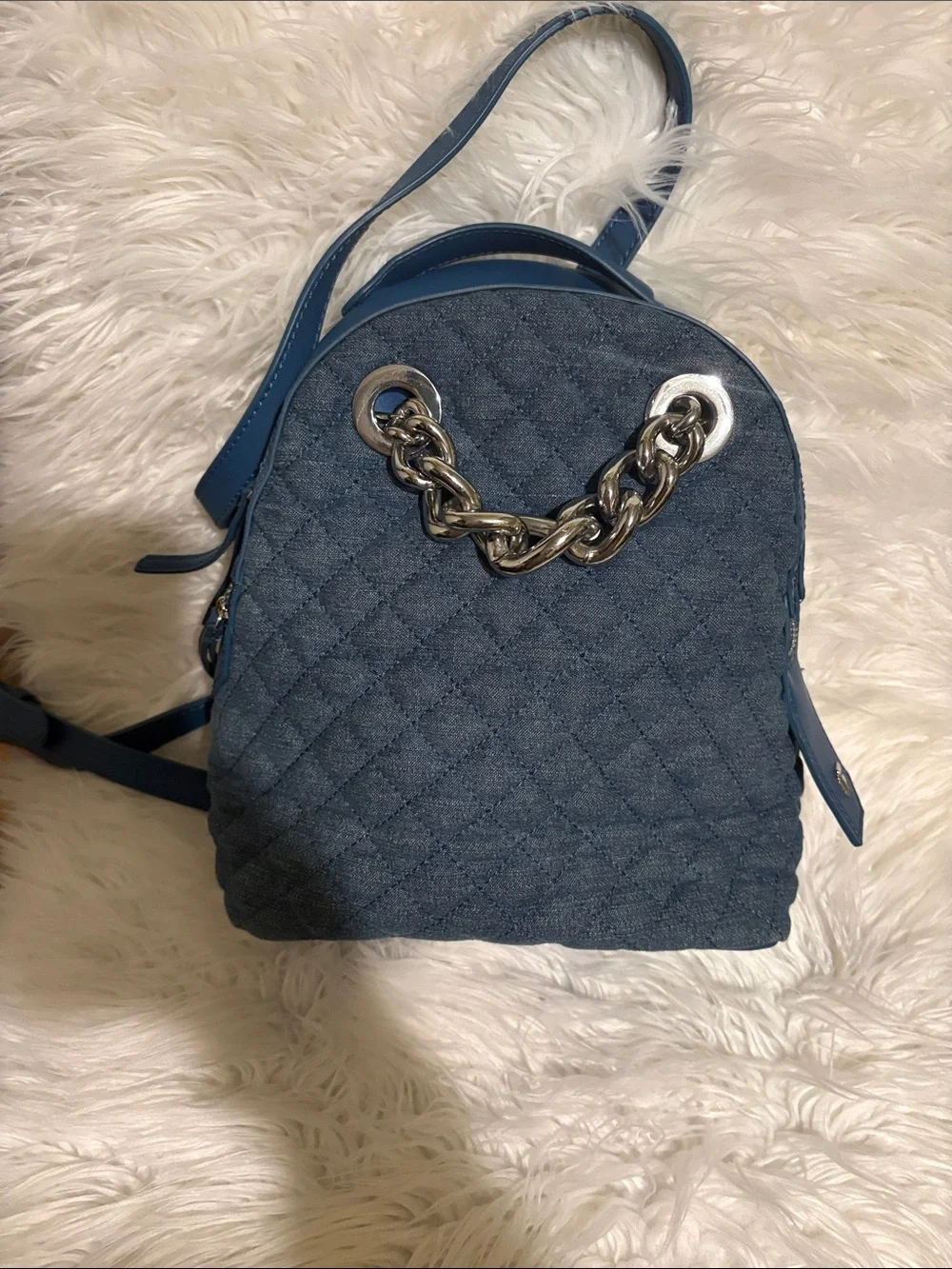 Quilted Blue Mini Backpack Handbag medium size